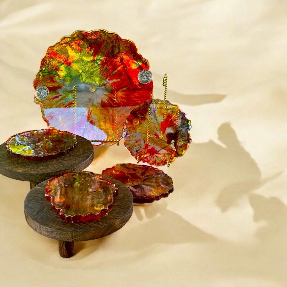 Handmade Tie Dye Epoxy Resin Tray & Coasters.